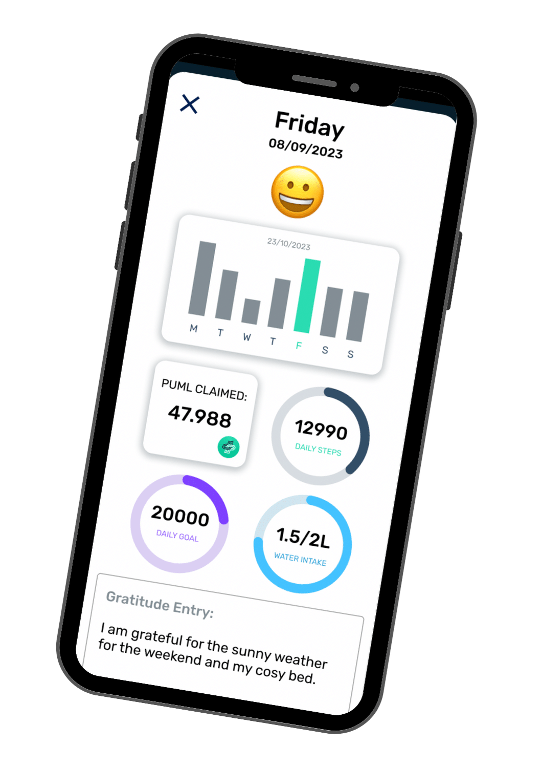 PUML progress and daily habit tracking screens