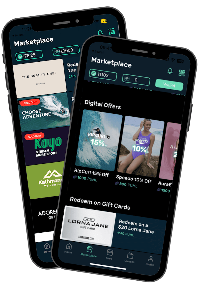 PUML rewards marketplace displayed on a mobile phone